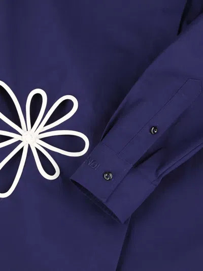 Fendi Poplin Shirt With Cut-out Details In Blue