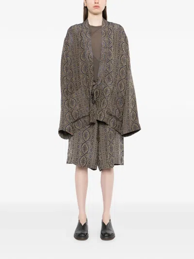 Uma Wang Drawstring Patterned Jacket In Brown