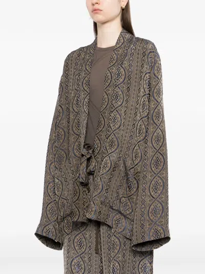 Uma Wang Drawstring Patterned Jacket In Brown