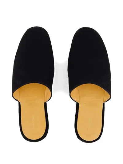 Tom Ford Flat Leather Slippers In Black