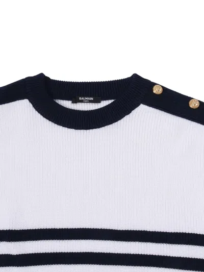 Balmain Striped Sweater In White