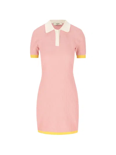 Fendi Women Cotton And Silk Blend Short Dress With All-over Ff Motif In Pink
