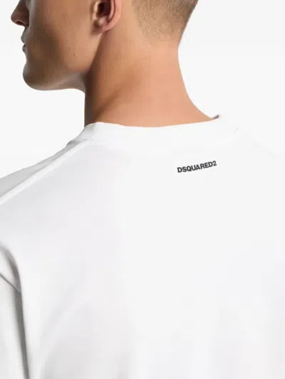 Dsquared2 Men White Crew Neck T-shirt With Raised Collar And Maxi Logo On The Front In Cotton Man In White