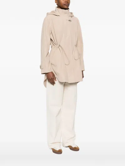 Fay Hooded Midi Parka Coat Drawstring Waist In Pink