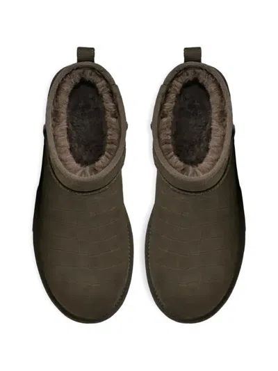 Ugg Embossed Stitching Leather Boots In Brown