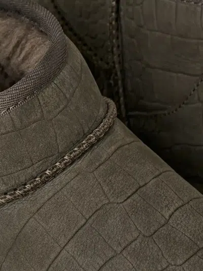 Ugg Embossed Stitching Leather Boots In Brown