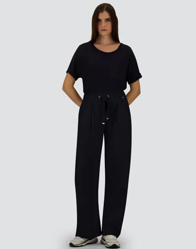 Herno Wide Leg High Waist Satin Trousers For Women In Black
