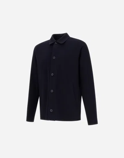 Herno Collared Jacket Long Sleeves Front Pockets In Blue
