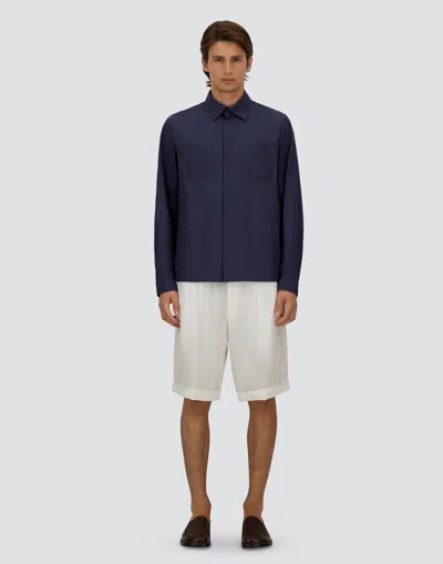 Herno Shacket In Micro Ripstop Nylon In Blue