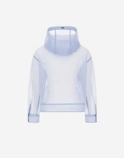 Herno Jacket In See-through Mesh In Blue