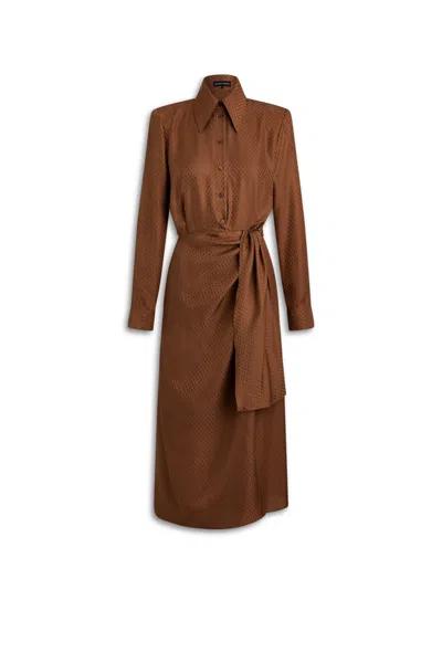 Scanlan Theodore Silk Chain Jacquard Wrap Dress In Brown
