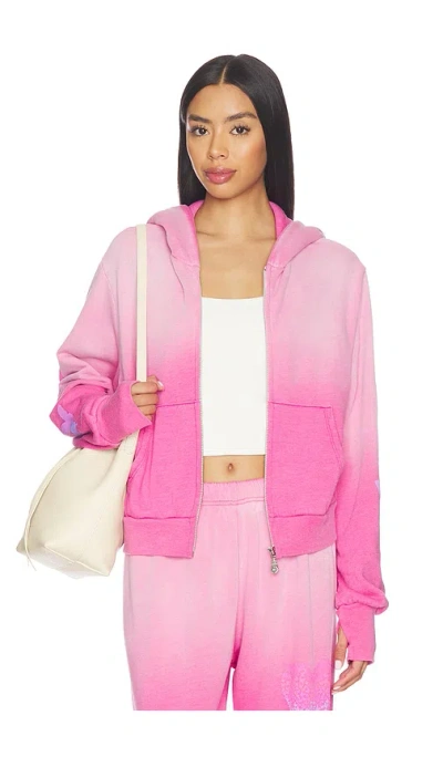 Lauren Moshi Butterfly Heart Crop Zip Hoodie In Pink