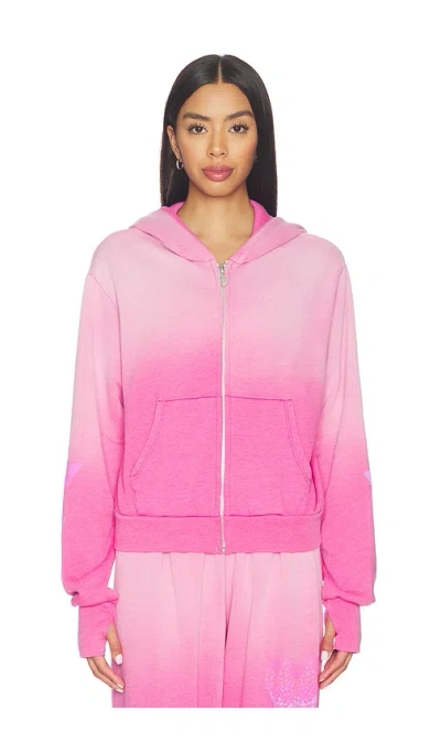 Lauren Moshi Butterfly Heart Crop Zip Hoodie In Pink