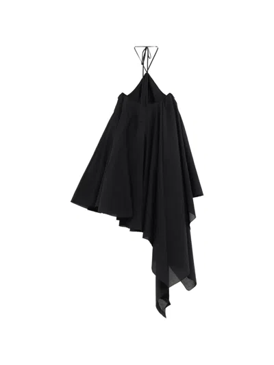 Jacquemus Courte Asymmetric Cotton-blend Crepon Halterneck Dress In Black