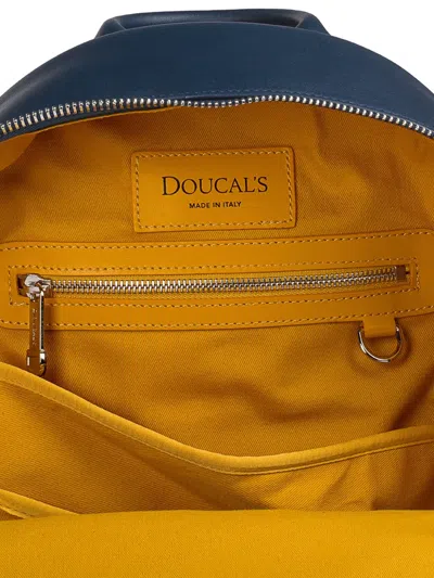 Doucal's Leather Zip Backpack In Blue