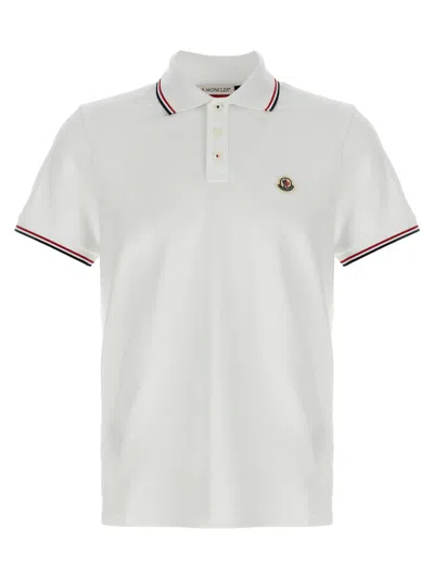 Moncler Cotton Piquet Polo Shirt With Tricolor Trim In White