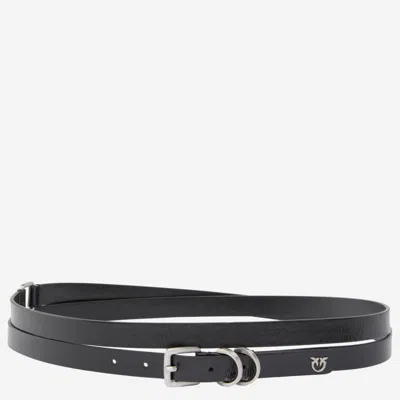 Pinko Black Logo Solid Belt In Black