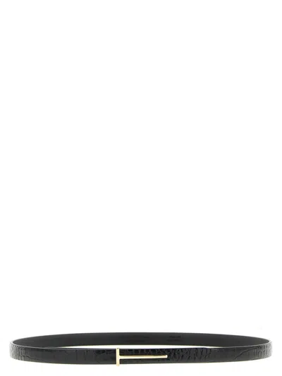 Tom Ford Slim T Leather Belt In Black