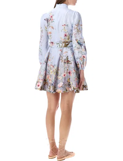 Zimmermann Rebellion Blue Floral Buttoned Mini Dress In Blue