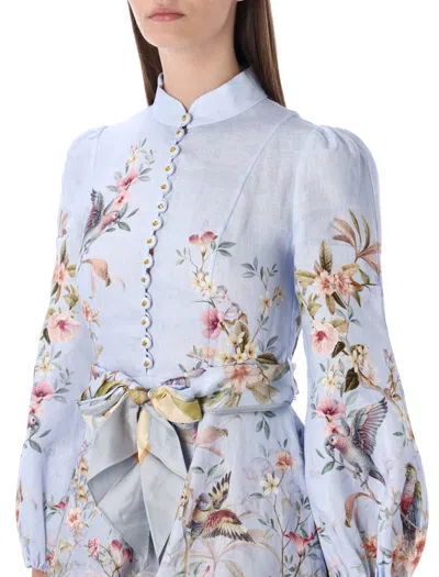 Zimmermann Rebellion Blue Floral Buttoned Mini Dress In Blue