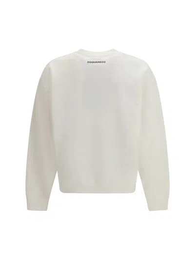 Dsquared2 Men White Crew Neck Sweater With Print On The Front In Cotton Man In White