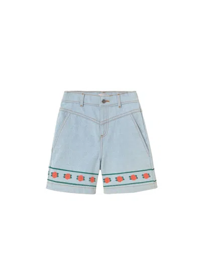 Tinycottons Roses Denim Bermuda In Blue