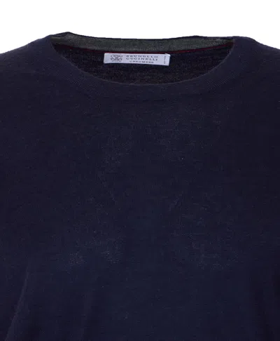 Brunello Cucinelli Men Cashmere And Silk Light Sweater In Blue
