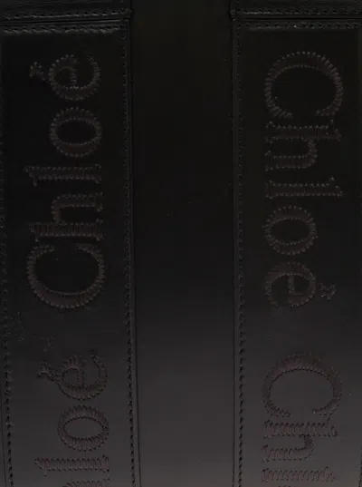 Chloé Small Woody Black Tote Bag With Tonal Logo Detail In Leather Woman In Black