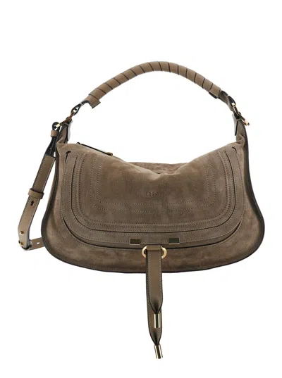Chloé Marcie Medium Brown Shoulder Bag With Logo Lettering On The Front In Suede Woman In Brown