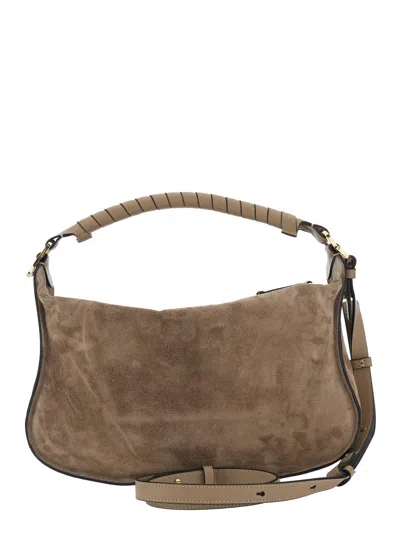 Chloé Marcie Medium Brown Shoulder Bag With Logo Lettering On The Front In Suede Woman In Brown