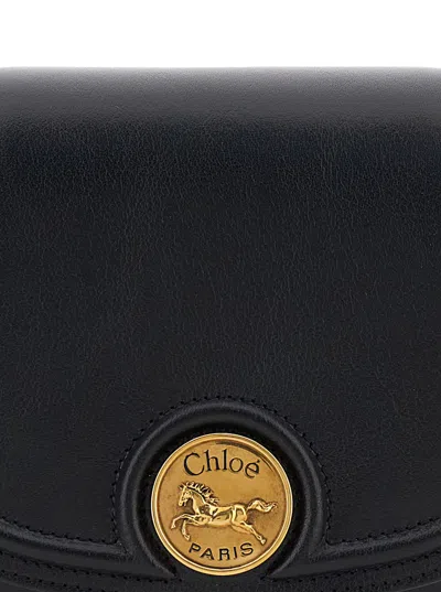 Chloé Horse Medal Black Shoulder Bag With Adjustable And Removable Shoulder Strap And Logo Plaque On The F In Black