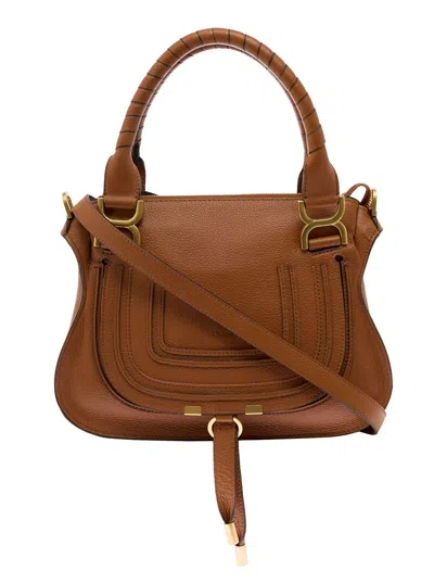 Chloé Woman S Mercie Brown Leather Handbag With Logo In Brown