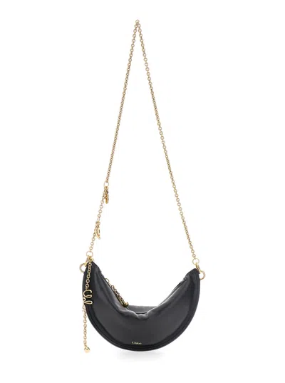 Chloé Women Black Shoulder Bag With Chain Shoulder Strap And Half Moon Design In Leather Woman In Black