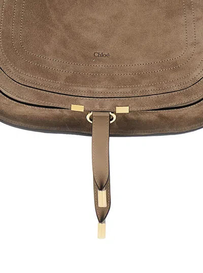 Chloé Marcie Medium Beige Shoulder Bag With Logo Lettering On The Front In Suede Woman In Brown