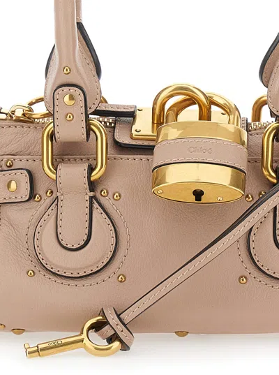 Chloé Paddington Pink Handbag With Two Top Handles And Padlock On The Front In Leather Woman In Neutral