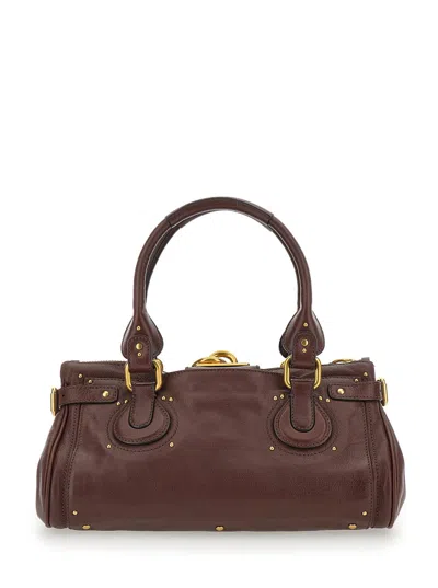 Chloé Paddington Brown Shoulder Bag With Oversized Padlock And C-shaped Buckles In Grainy Leather Woman In Brown