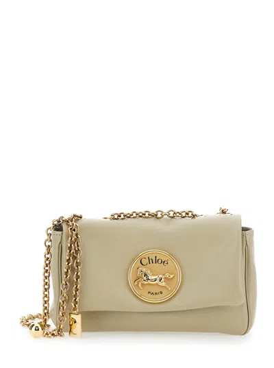 Chloé Heritage Beige Shoulder Bag With Chain-link Shoulder Strap And Logo Plaque On The Front In Leather W In Brown