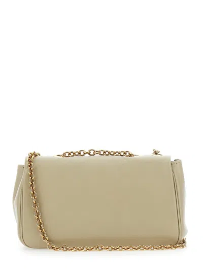 Chloé Heritage Beige Shoulder Bag With Chain-link Shoulder Strap And Logo Plaque On The Front In Leather W In Brown
