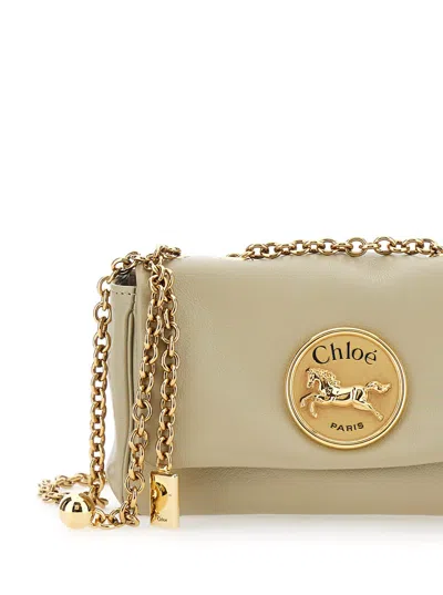 Chloé Heritage Beige Shoulder Bag With Chain-link Shoulder Strap And Logo Plaque On The Front In Leather W In Brown