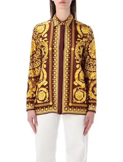 Versace Barocco Silk Shirt Gold Pattern In Multi
