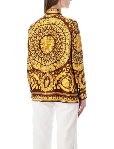 Versace Barocco Silk Shirt Gold Pattern In Multi