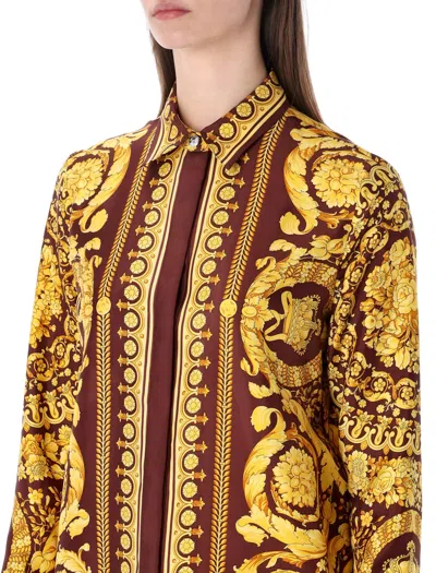 Versace Barocco Silk Shirt Gold Pattern In Multi