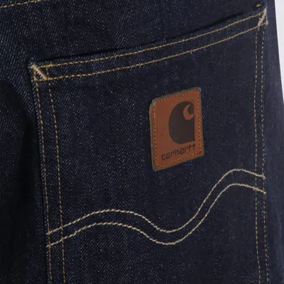 Carhartt Blue Rinsed Cotton Denim Jeans In Blue