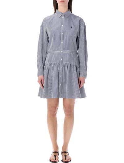 Polo Ralph Lauren Striped Ruffle Midi Shirt Dress In Multi