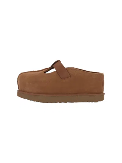 Ugg Caramel Suede Goldenstar Slippers In Brown