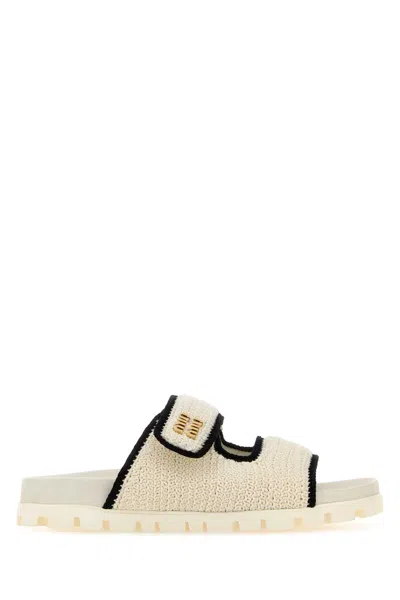 Miu Miu Bicolor Crochet Grip Slide Sandals In Multi