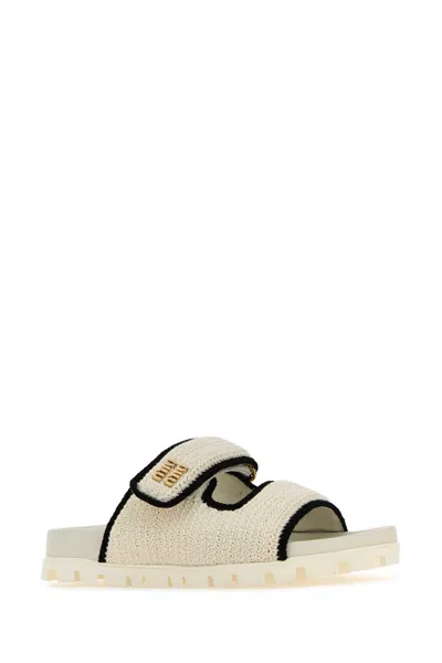 Miu Miu Bicolor Crochet Grip Slide Sandals In Multi