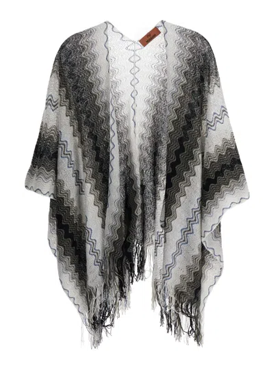 Missoni Chevron Fringed Poncho In Black