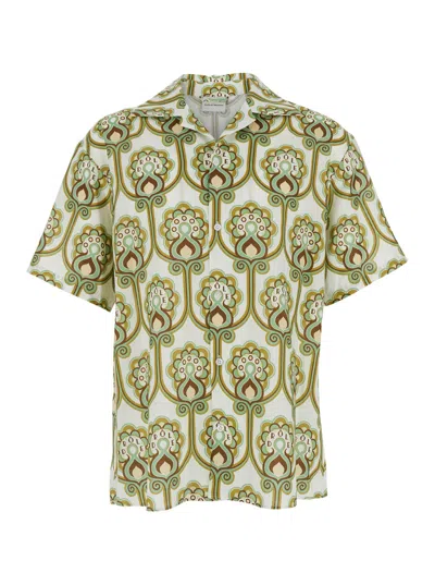 Drôle De Monsieur Chemise Lin Tapisserie Florale In Green