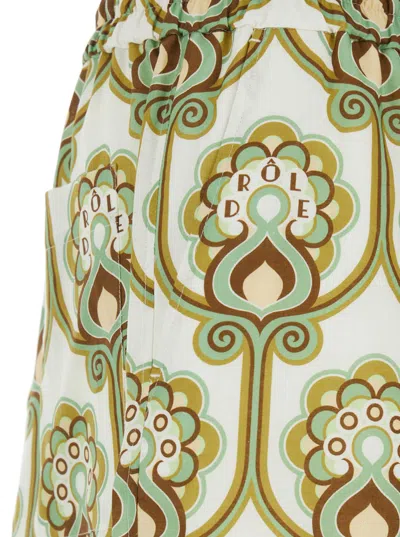 Drôle De Monsieur Short Tapisserie Florale Lin In Green